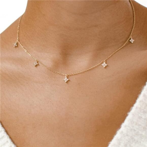 Diamond Pendant Necklace for Women， Dainty Gold Layered Necklaces 14k Gold Plate - Picture 3 of 8